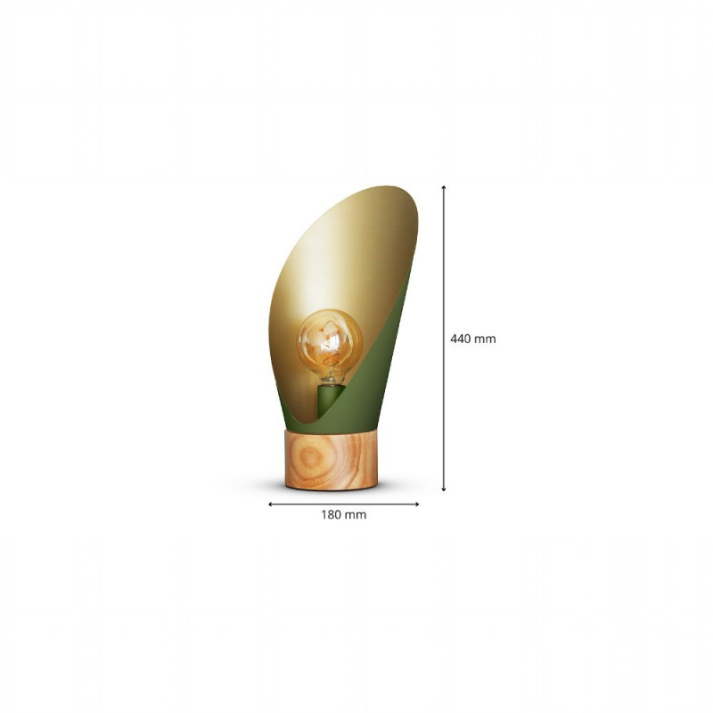 Lampe A Poser Spoon Xl Métal Vert Socle En Bois