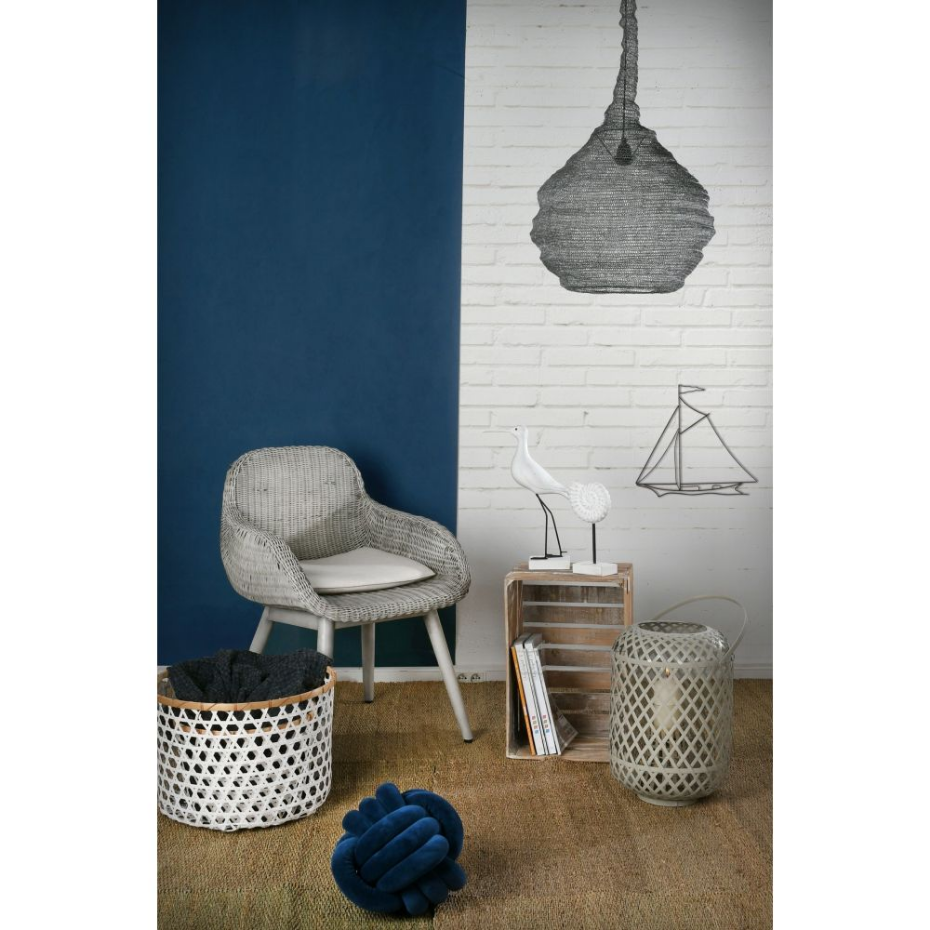 Lampe suspension métal gris blanchi filet de pêche Diamètre 47cm