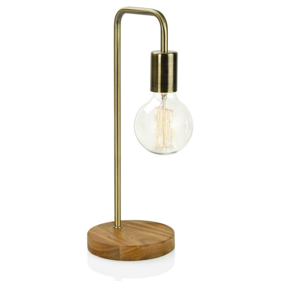 Lampe à Poser Courbée Design en Bois et Laiton