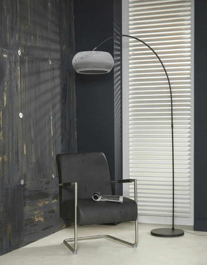 Lampadaire contemporain arc en métal abat-jour blanc