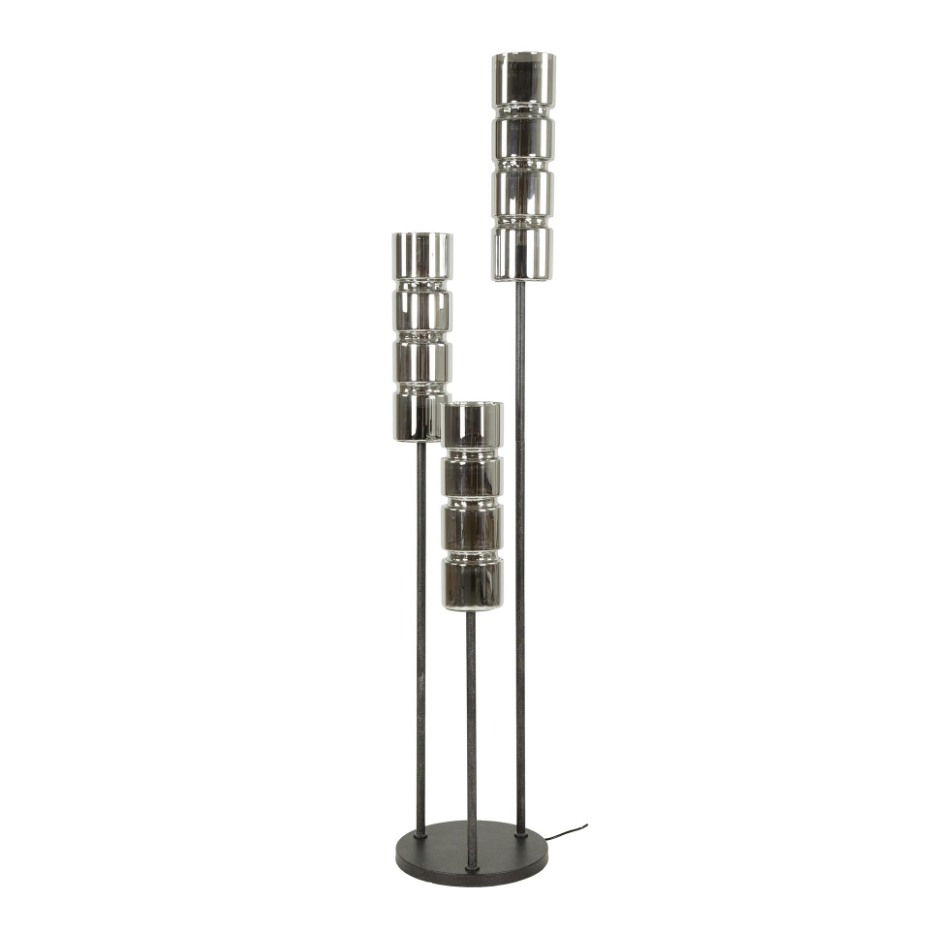Lampadaire design en verre chromé, 3 abat-jour cylindriques RALF