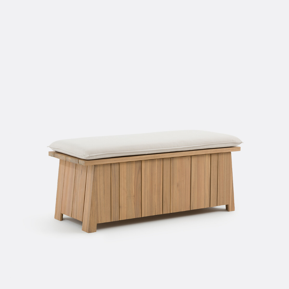 Banc coffre de jardin, en acacia, avec coussin, BRUT