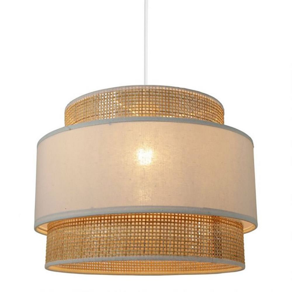 Suspension Ronde 3 Abat-jours Rotin Blanc D40