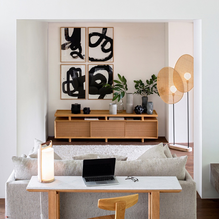 Lampadaire en rotin, Canopée, design Emmanuel Gallina