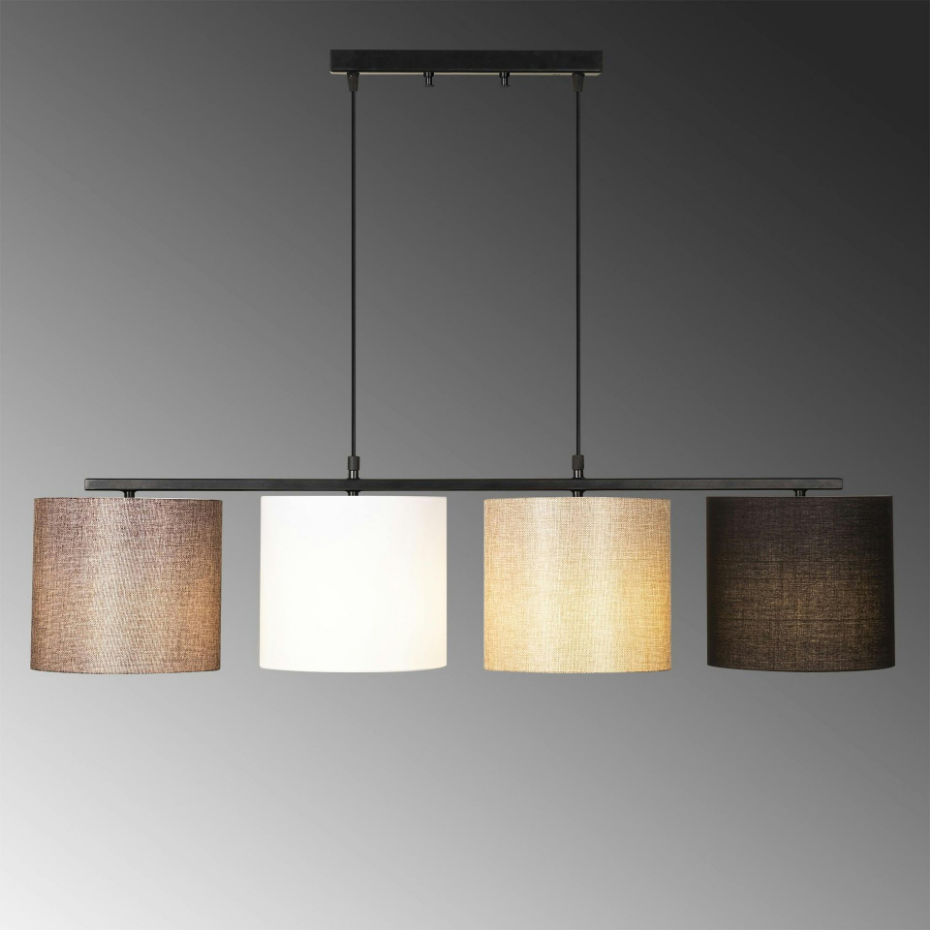 Suspension de table moderne, 4 abat-jour tons naturels ZURICH
