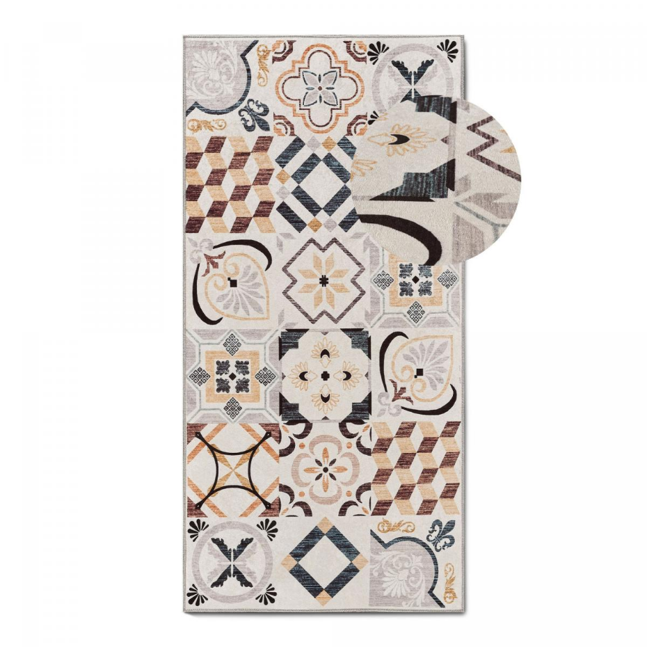 Tapis cuisine ou salle de bain motif géométrique, texture kilim, LYN11 C, design original