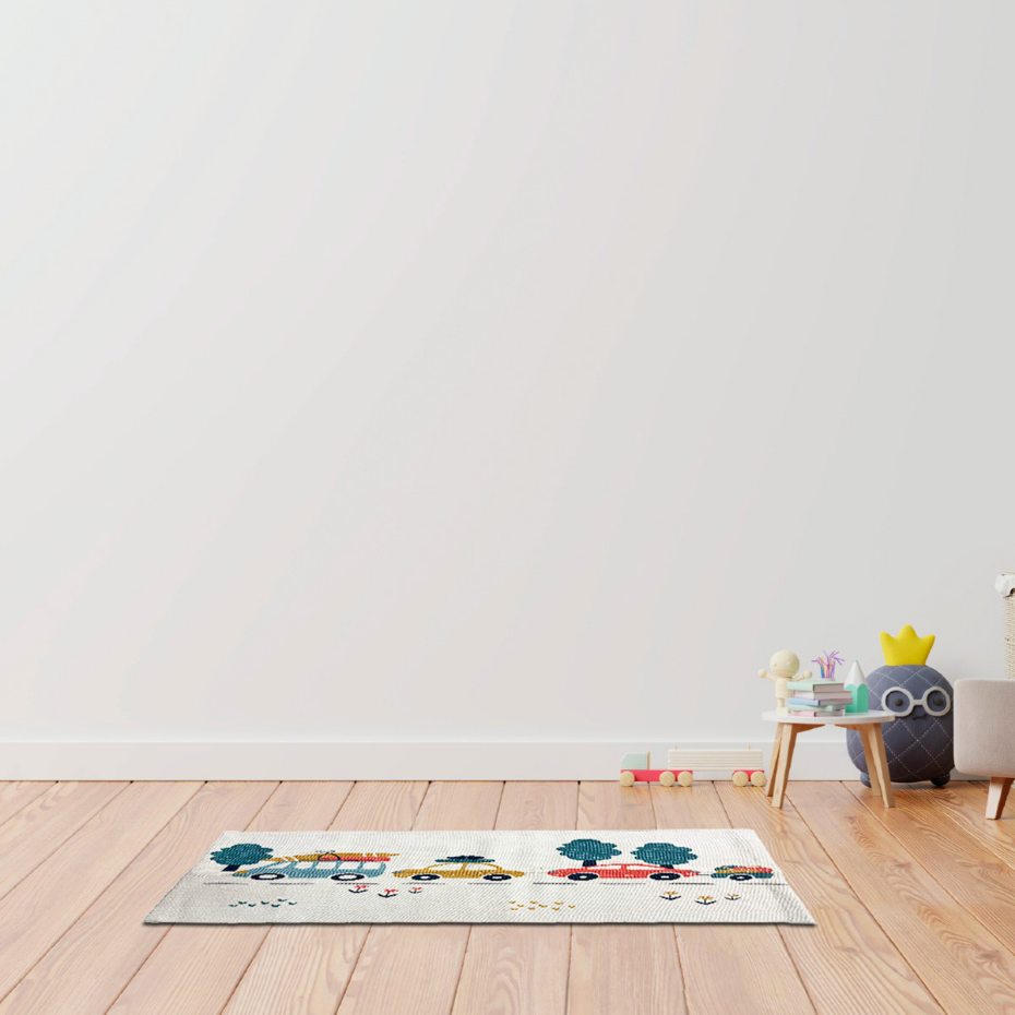 Tapis enfant voiture en coton canvas VEHICULES