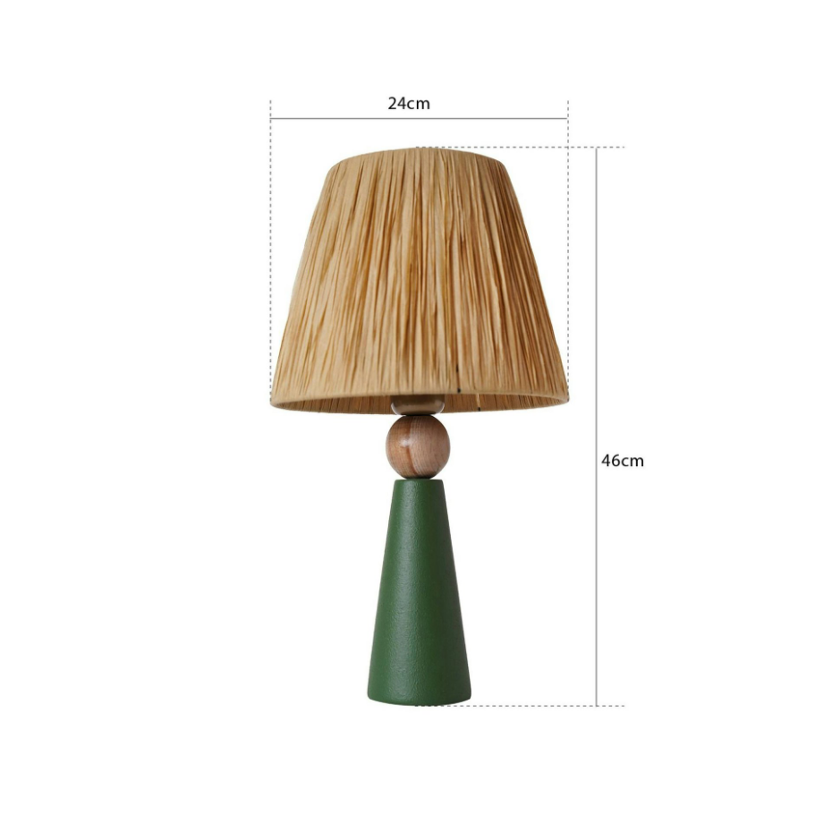 Lampe à poser rustique verte, abat-jour tissu plissé KARS