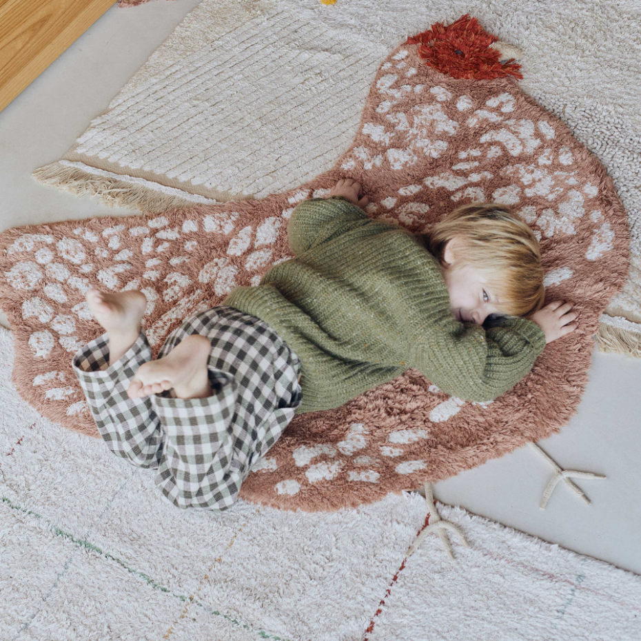 Tapis enfant lavable en coton Poule GROWING UP ON A FARM