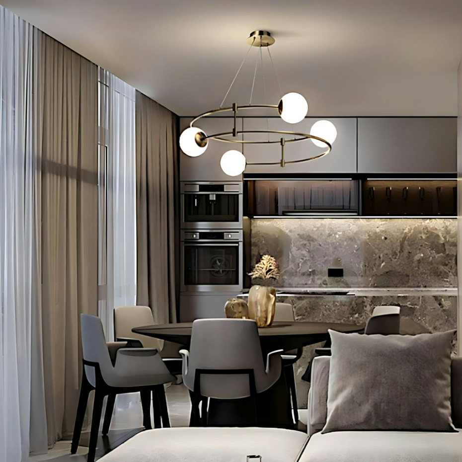 Suspension moderne - 4 globes sur structure spirale DELTONA