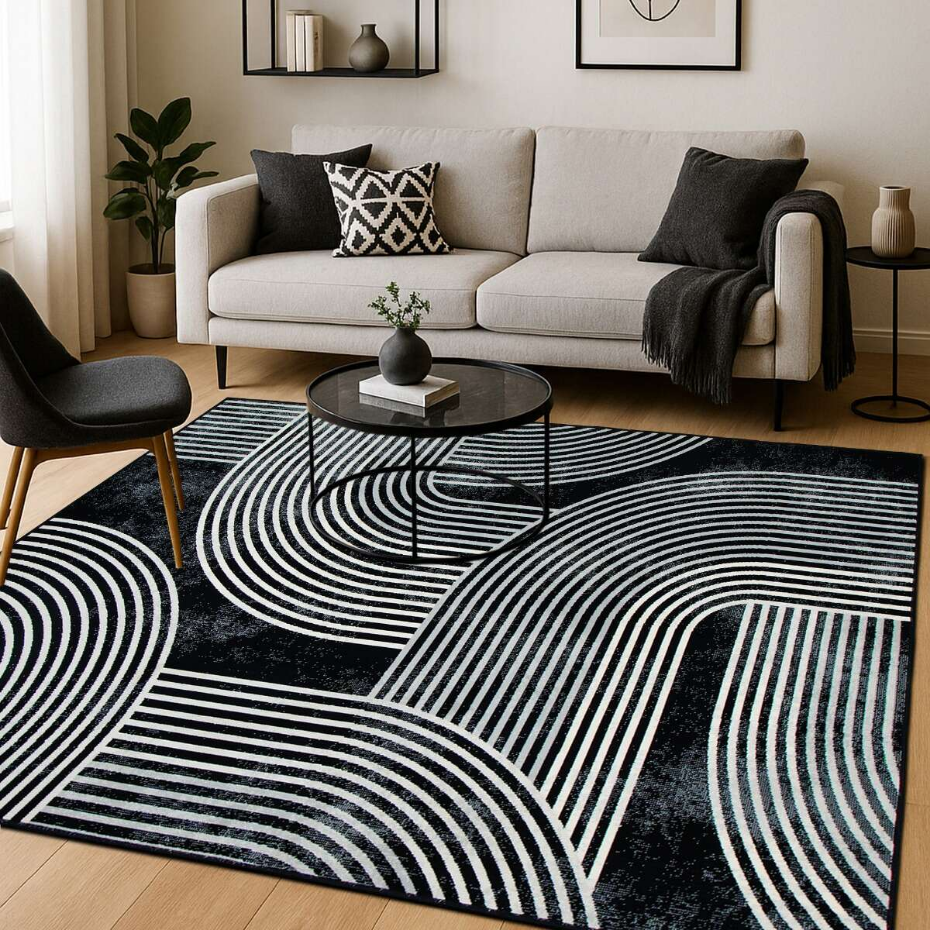Tapis salon scandinave moderne géométrique HAPPY