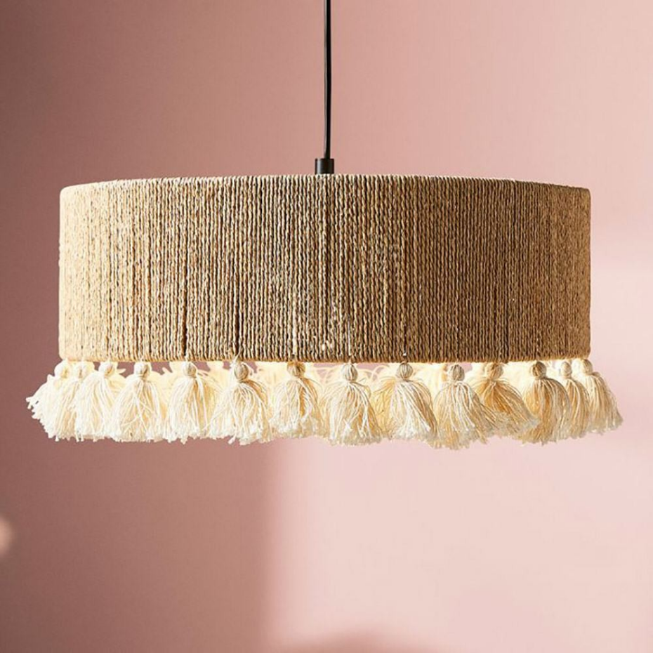 Suspension Cylindrique Métal Coton Charlotte Noire Beige
