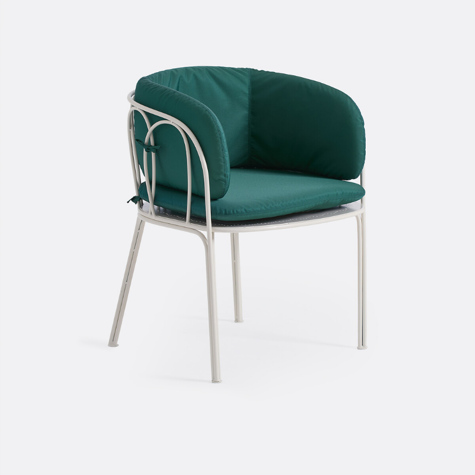 Fauteuil de table de jardin, en métal acier, avec coussins, LACOMO