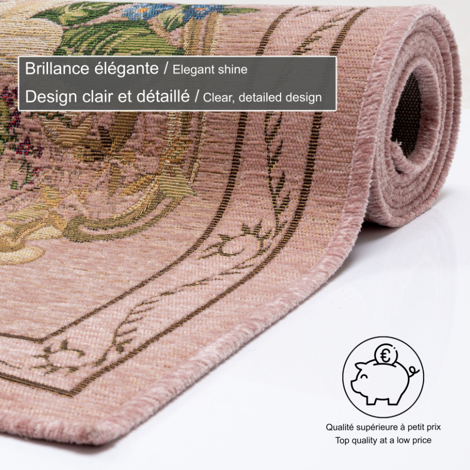 Tapis floral tissé à la machine avec bordure - Flomi