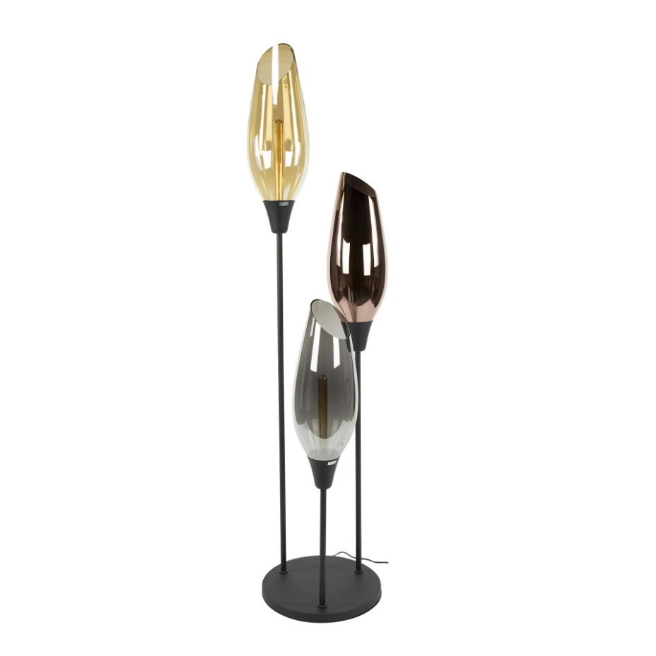 Lampadaire vintage XL avec abat-jour en verre forme torche NIAGARA
