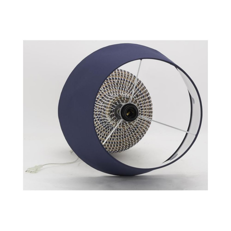 Pied de lampe en jonc naturel et bleu