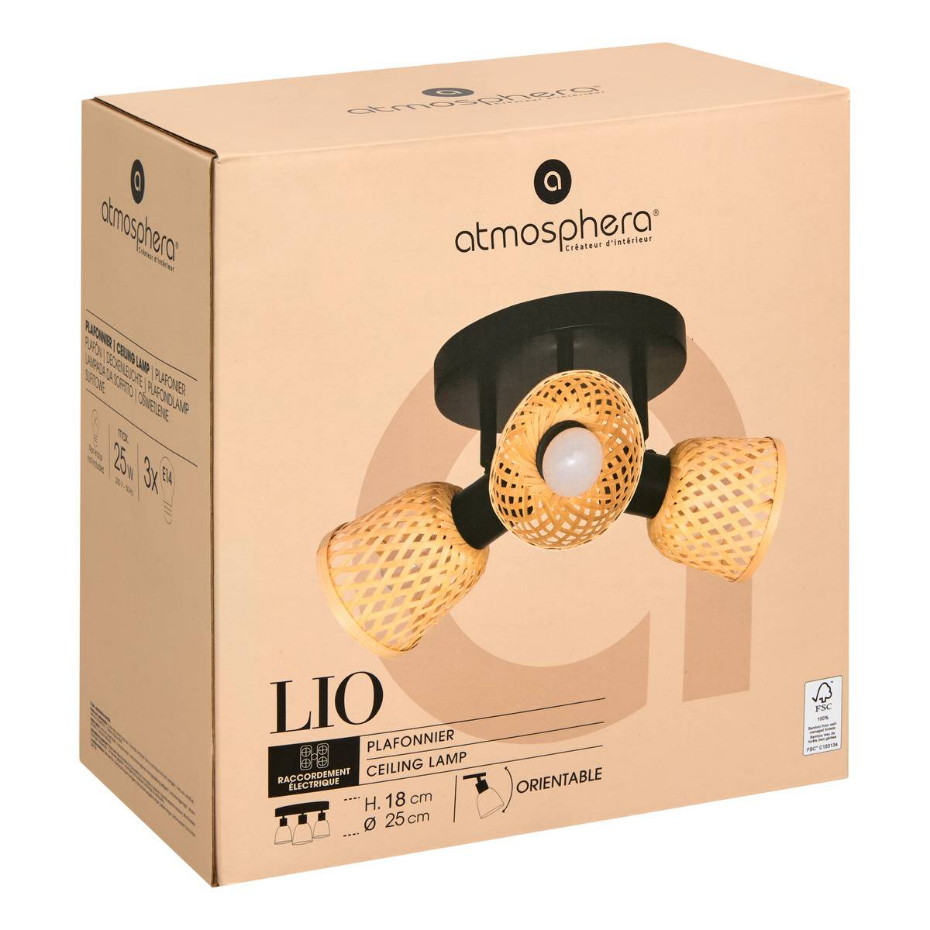 Plafonnier 3 spots orientables bambou LIO