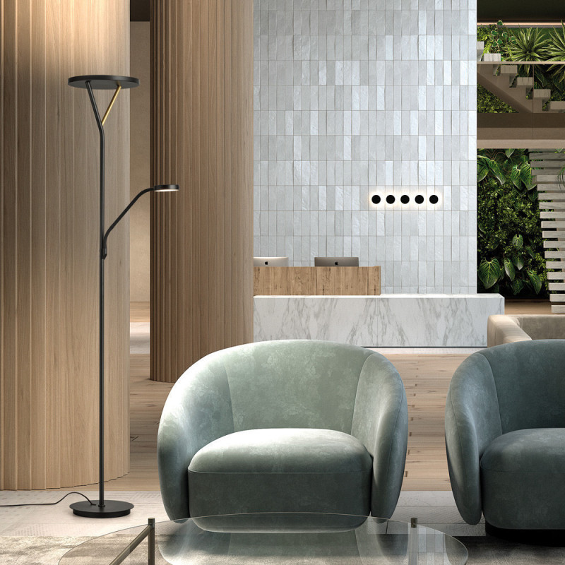 Lampadaire led avec liseuse noir mat Plano