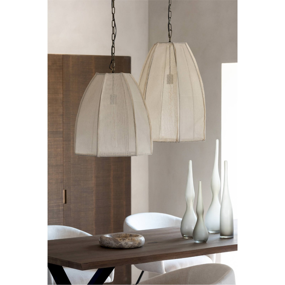 Suspension en lin et fer forme poire style organique
