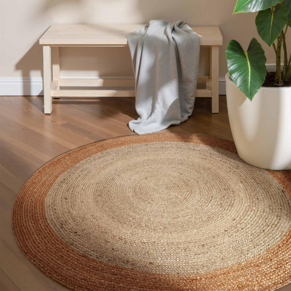 Tapis rond, motif simple authentique, JUTE K, jute tissé à la main