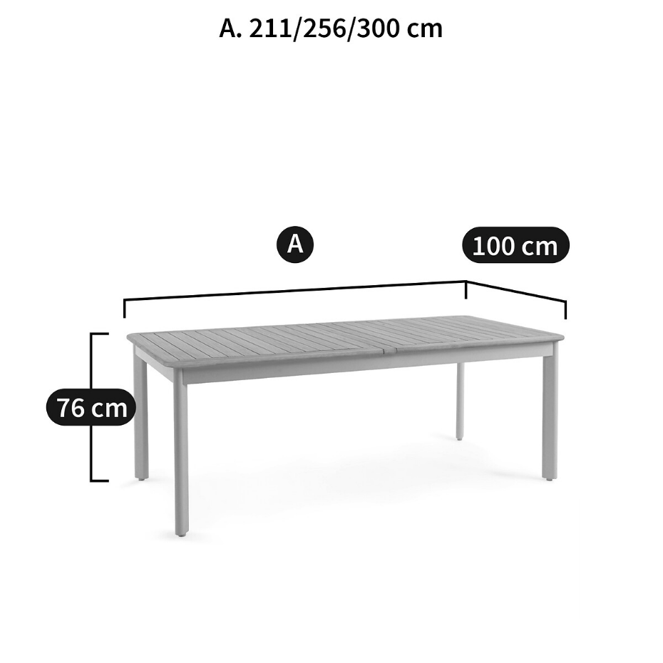 Table de jardin à allonges, alu et teck, Isabbo
