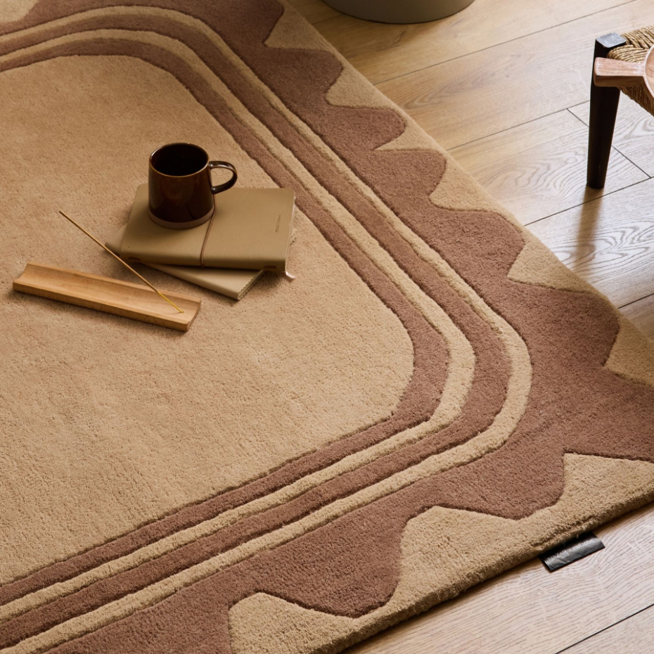 Tapis fait main en laine motif vintage CÈDRE BLANC