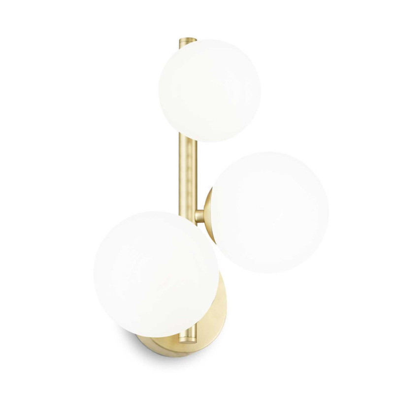Applique laiton satiné 3 globes verre opale Perlage