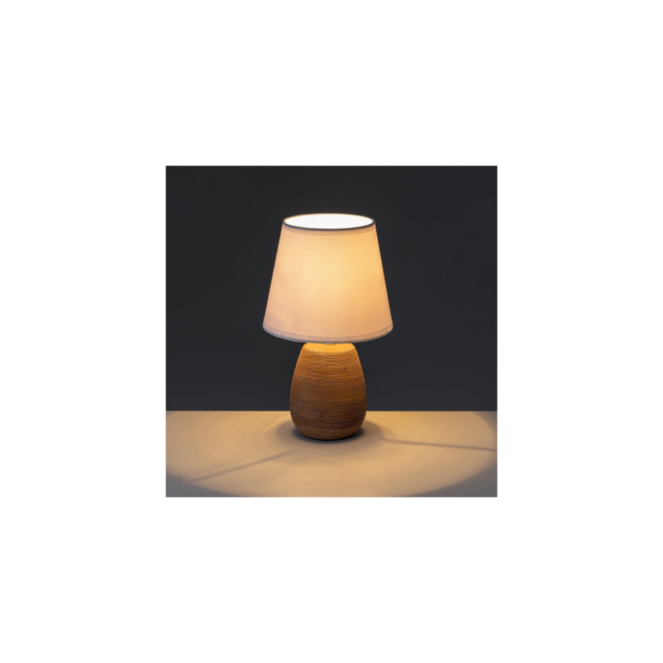 Lampe à poser ronde céramique marron effet naturel - 17x17x27.5cm
