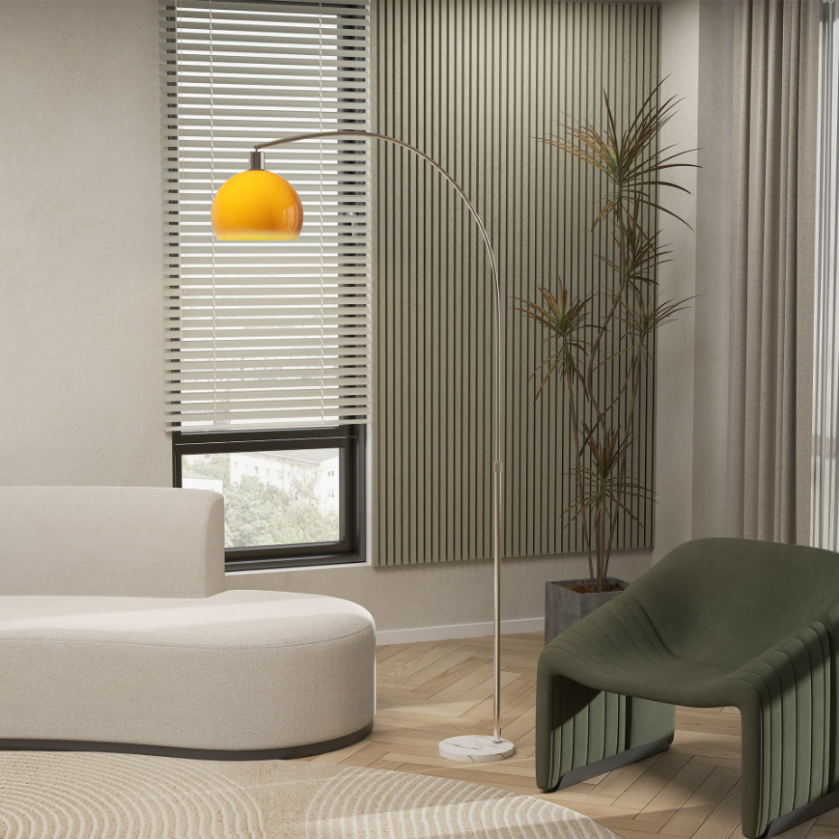 Lampadaire arc design H.180 cm marbre blanc plastique orange