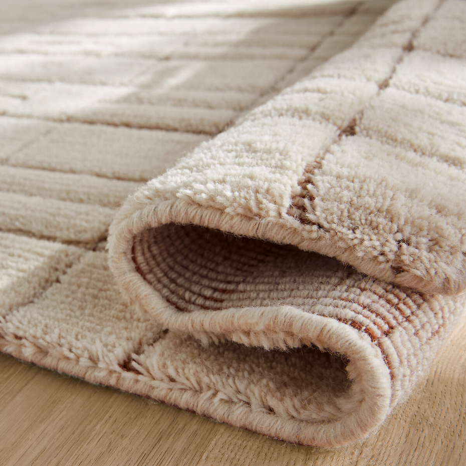 Tapis quadrillé en pure laine, noué main, Mondria