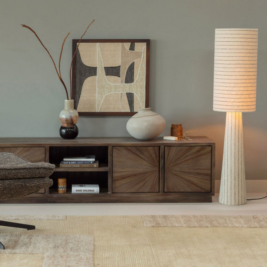 Lampadaire à rayures en métal et tissu bouclette H130cm- LOFT