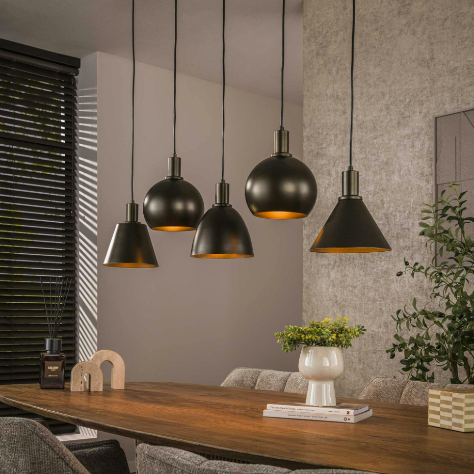 Suspension îlot cuisine 5 abat-jour métal brun TRIBECA