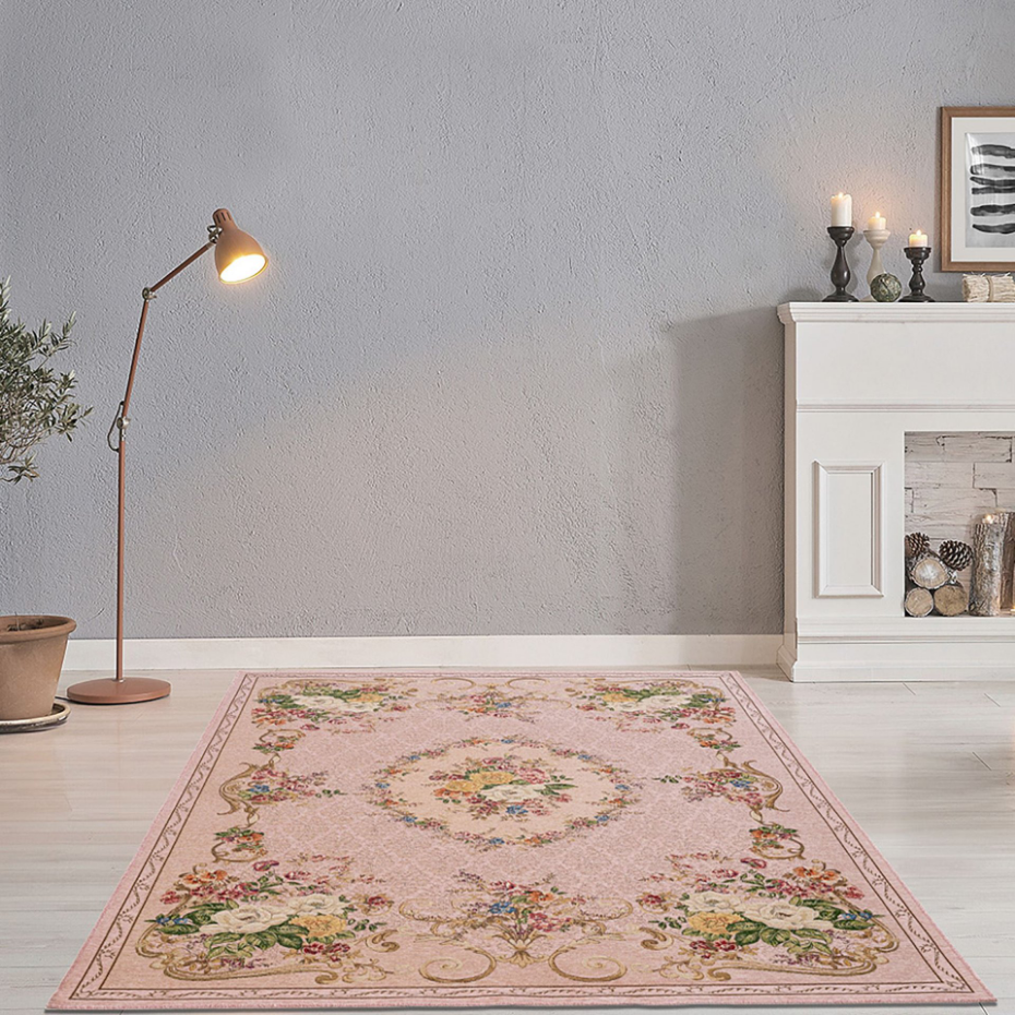 Tapis floral tissé à la machine avec bordure - Flomi