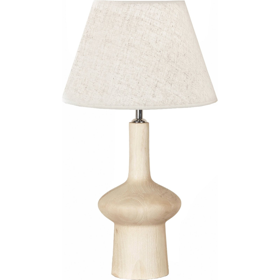 Lampe de table en bois avec abat-jour textile rond