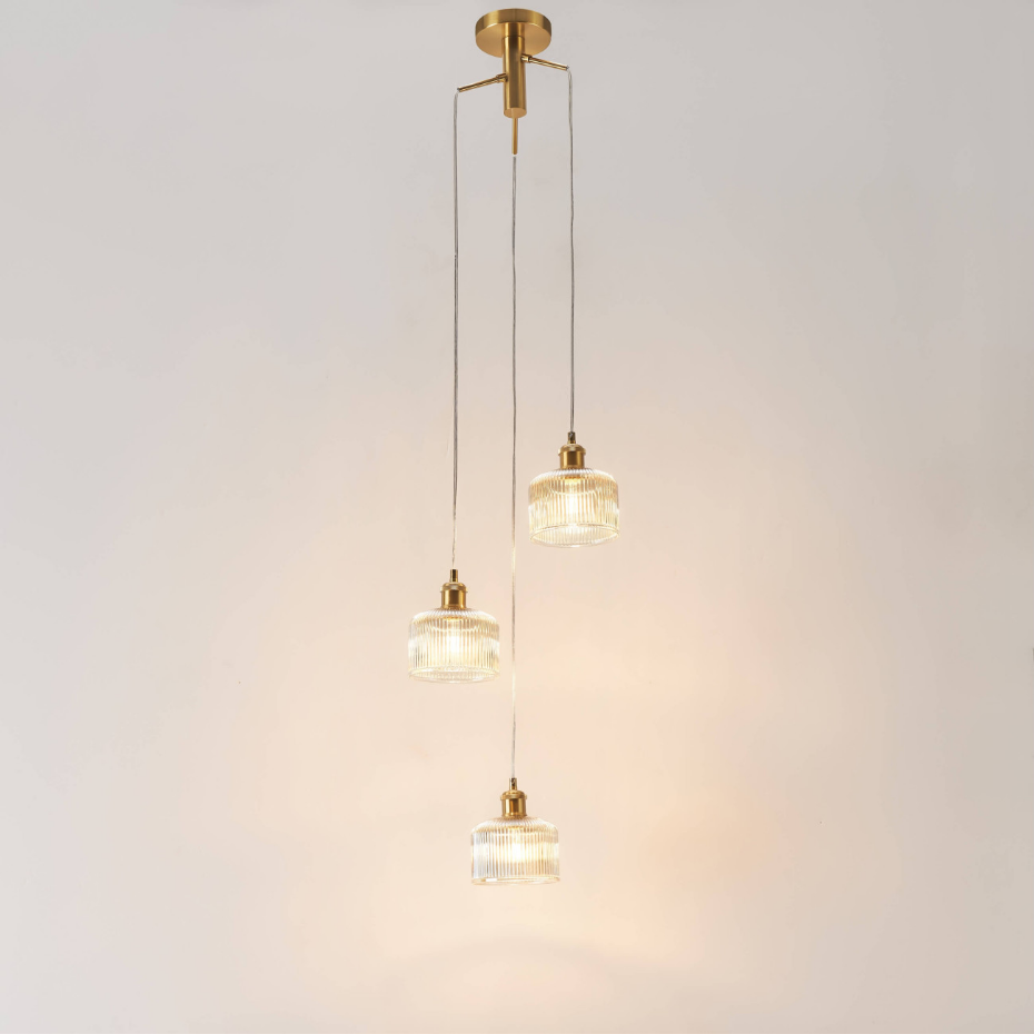 Suspension trio verre ambré rétro - AURÉLINE