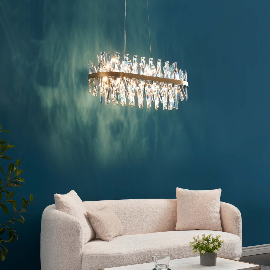 Lustre doré à pampilles en cristal - ARIELLA