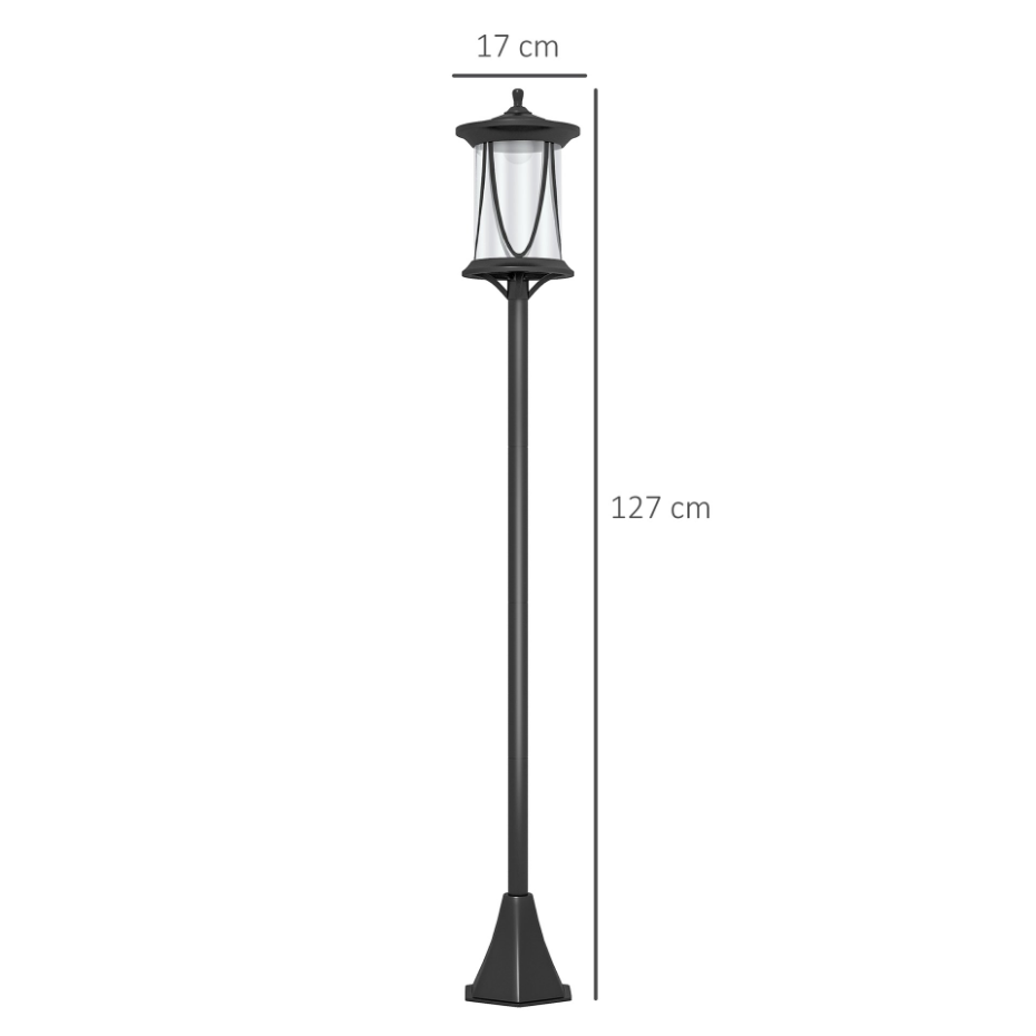 Lampadaire solaire extérieur LED H. 127 cm fonctionnement auto noir