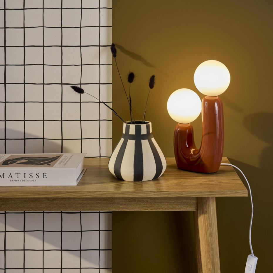 Lampe de table organique céramique et verre H 31cm DEVA