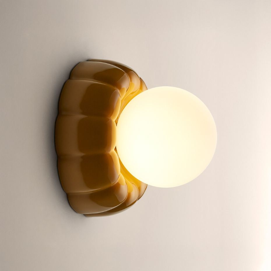 Applique ou plafonnier, cannelé, en céramique et verre opalin, HOLI