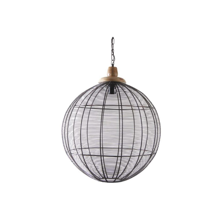 Lampe suspension en métal laqué gris et bois Boule