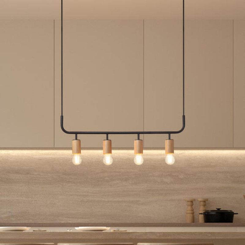 Suspension horizontale 4 lampes bois clair Copa