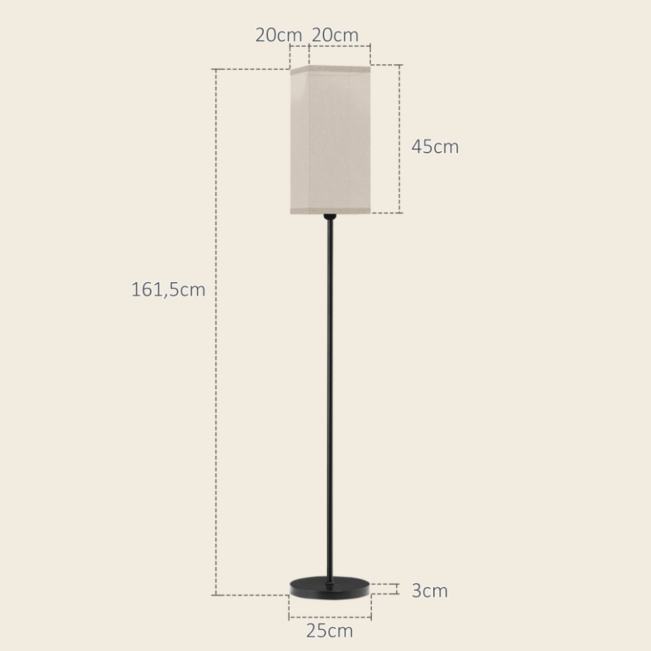 Lampadaire droit style moderne H.161 cm métal noir beige effet lin
