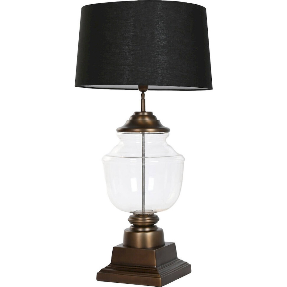 Lampe de table en acier et verre abat-jour carré
