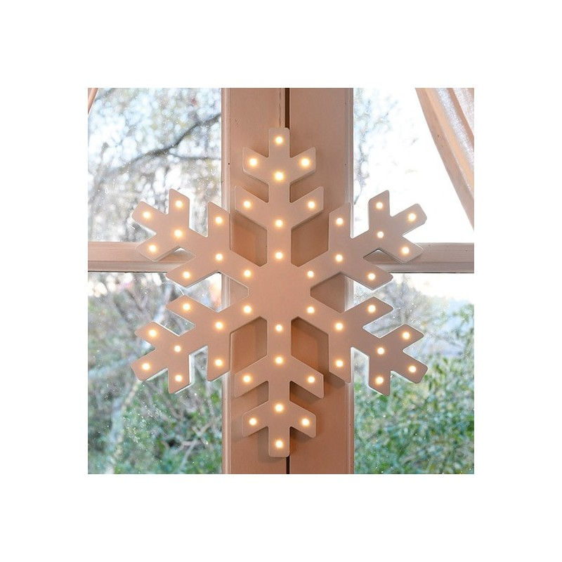 Flocon De Neige Bois Blanc Led Blanc Chaud A Pile A Suspendre