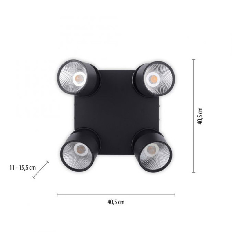 Plafonnier 4 Spots Nola Noir Led Puissant Et Dimmable