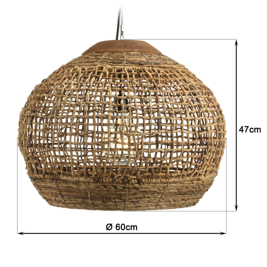 Suspension boule 60x60cm en abaca couleur naturelle et teck FOLELLI