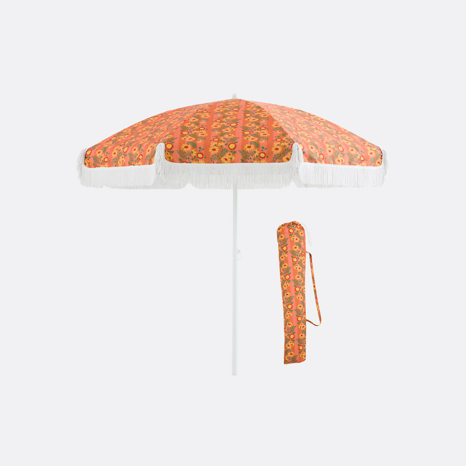 Parasol à franges, tissu avec motif fleurs, VALERIA