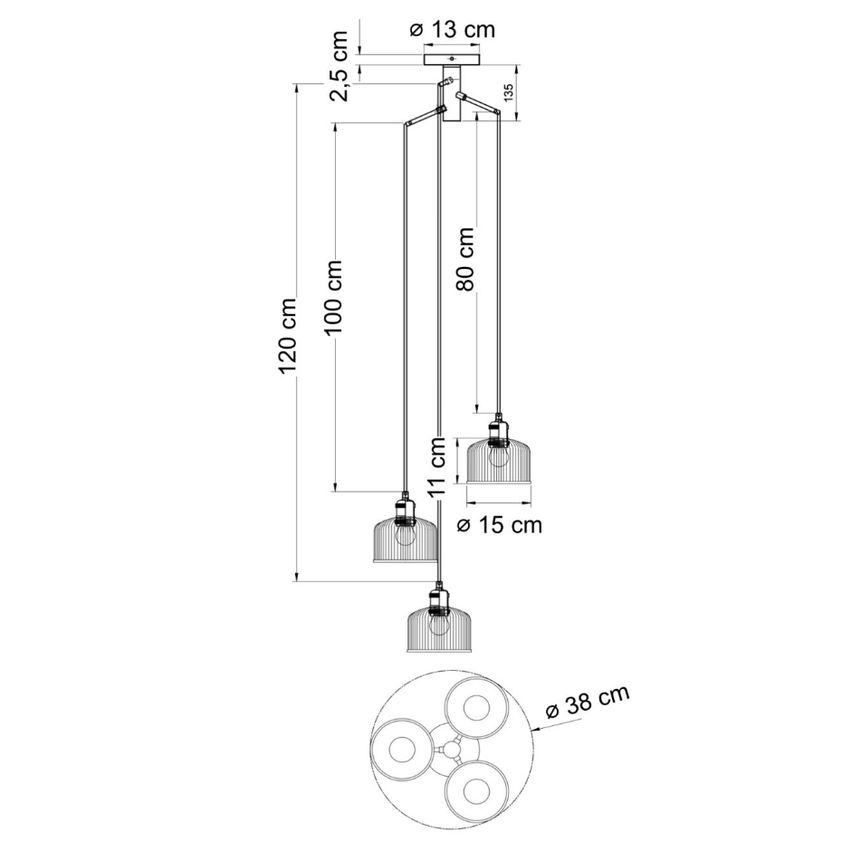 Suspension trio verre ambré rétro - AURÉLINE