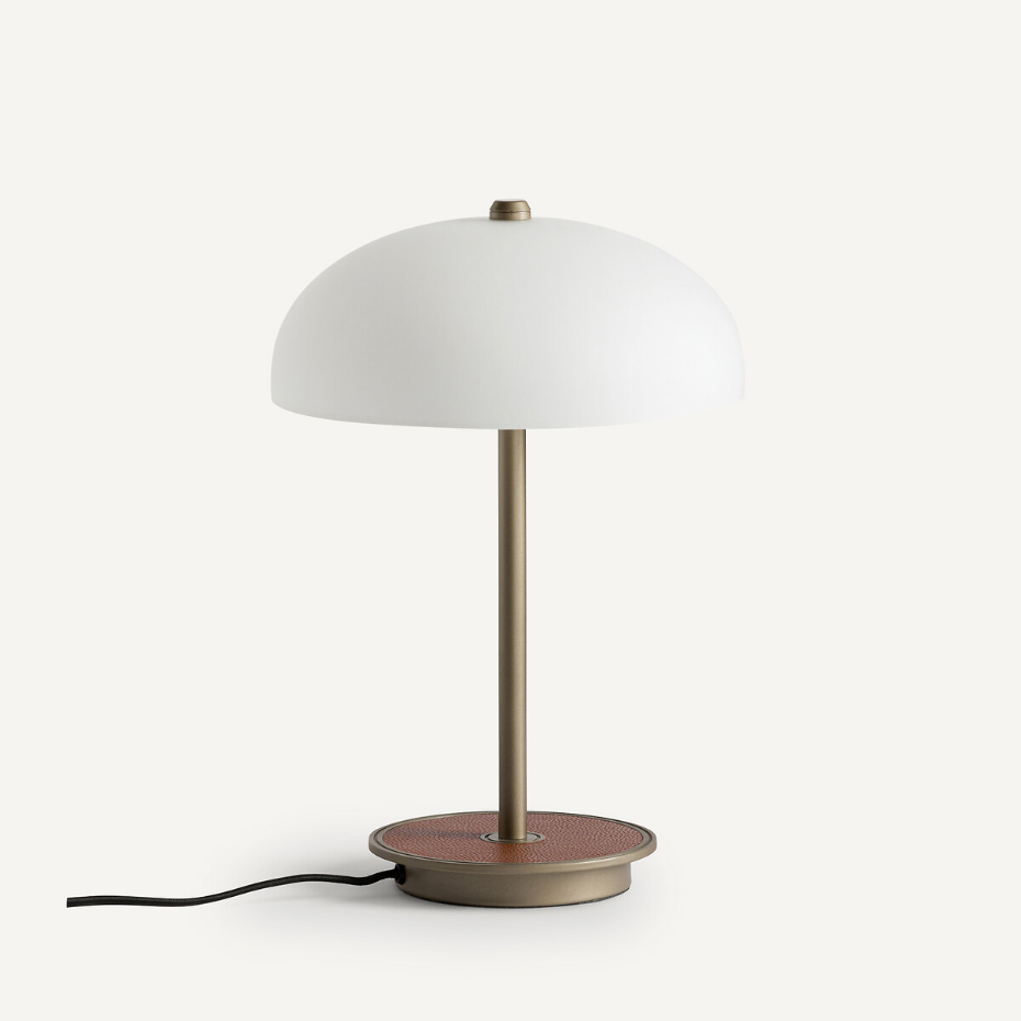 Lampe de bureau verre, métal et simili, Beaudouin