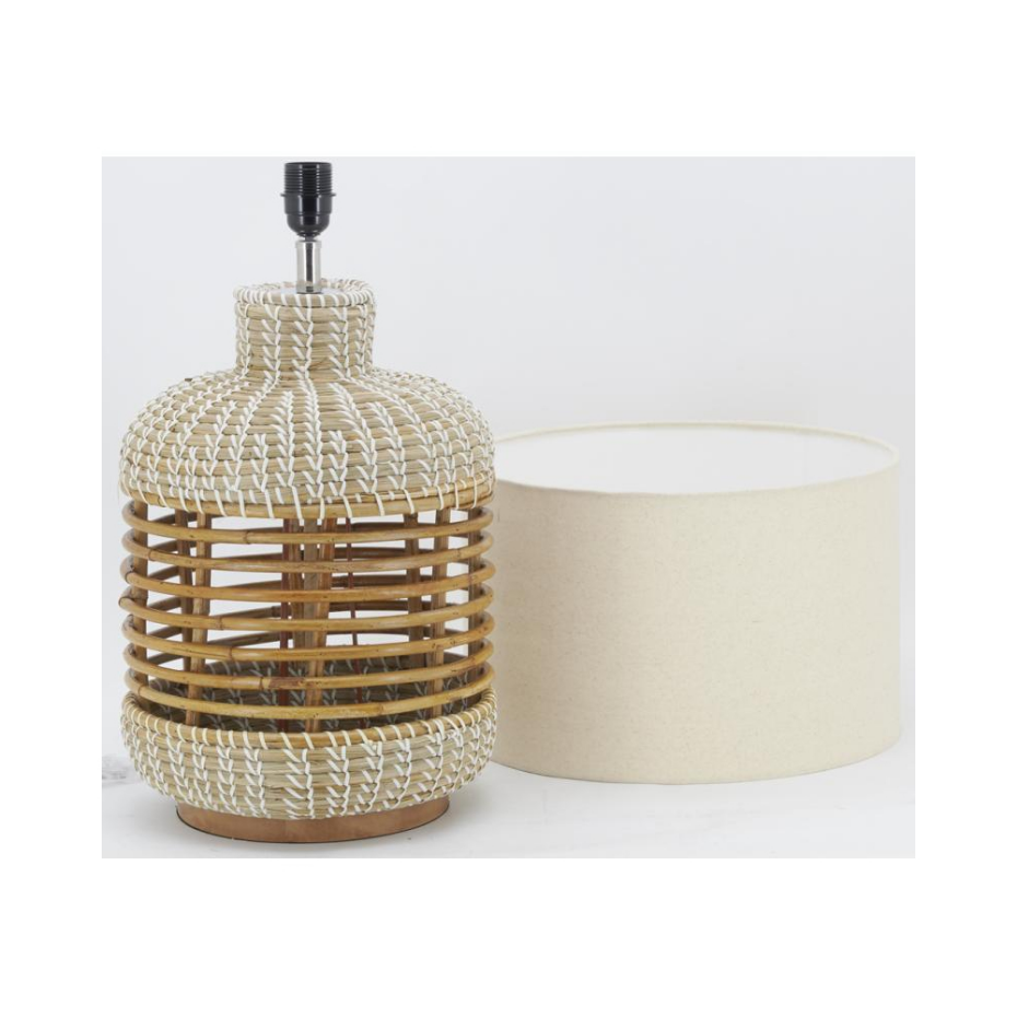 Lampe à pied en jonc et rotin naturel et blanc